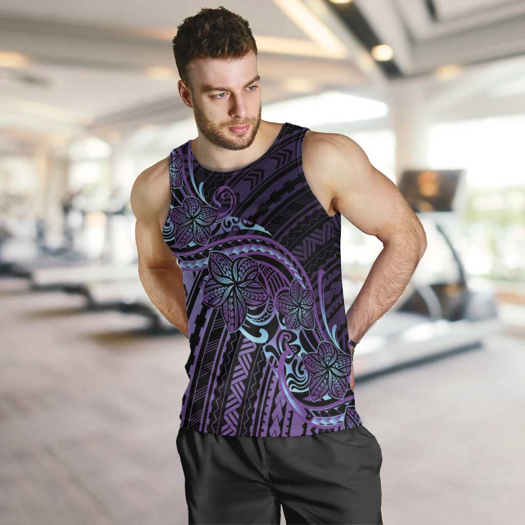 Teal Purple Polynesia Plumeria Tattoo Men Tank Top