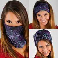 Teal Purple Polynesia Plumeria Tattoo Neck Gaiter