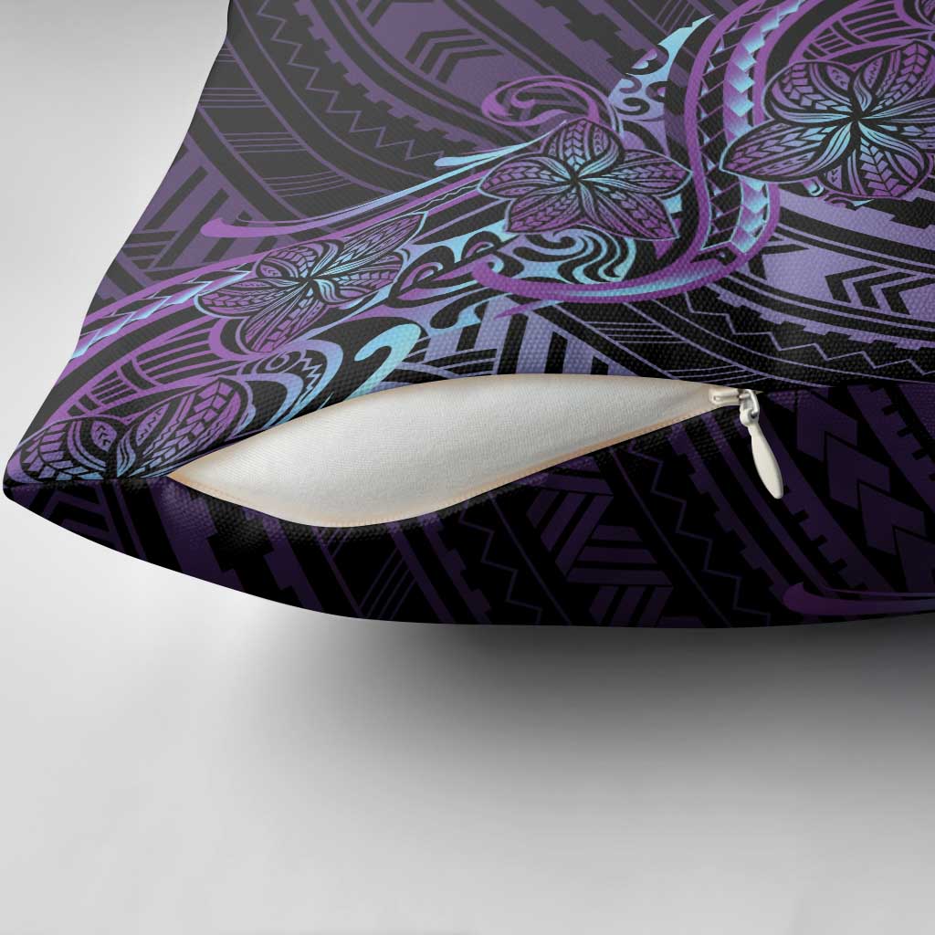 Teal Purple Polynesia Plumeria Tattoo Pillow Cover