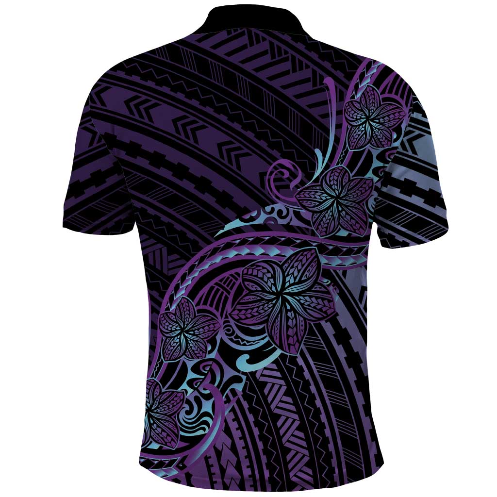 Teal Purple Polynesia Plumeria Tattoo Polo Shirt