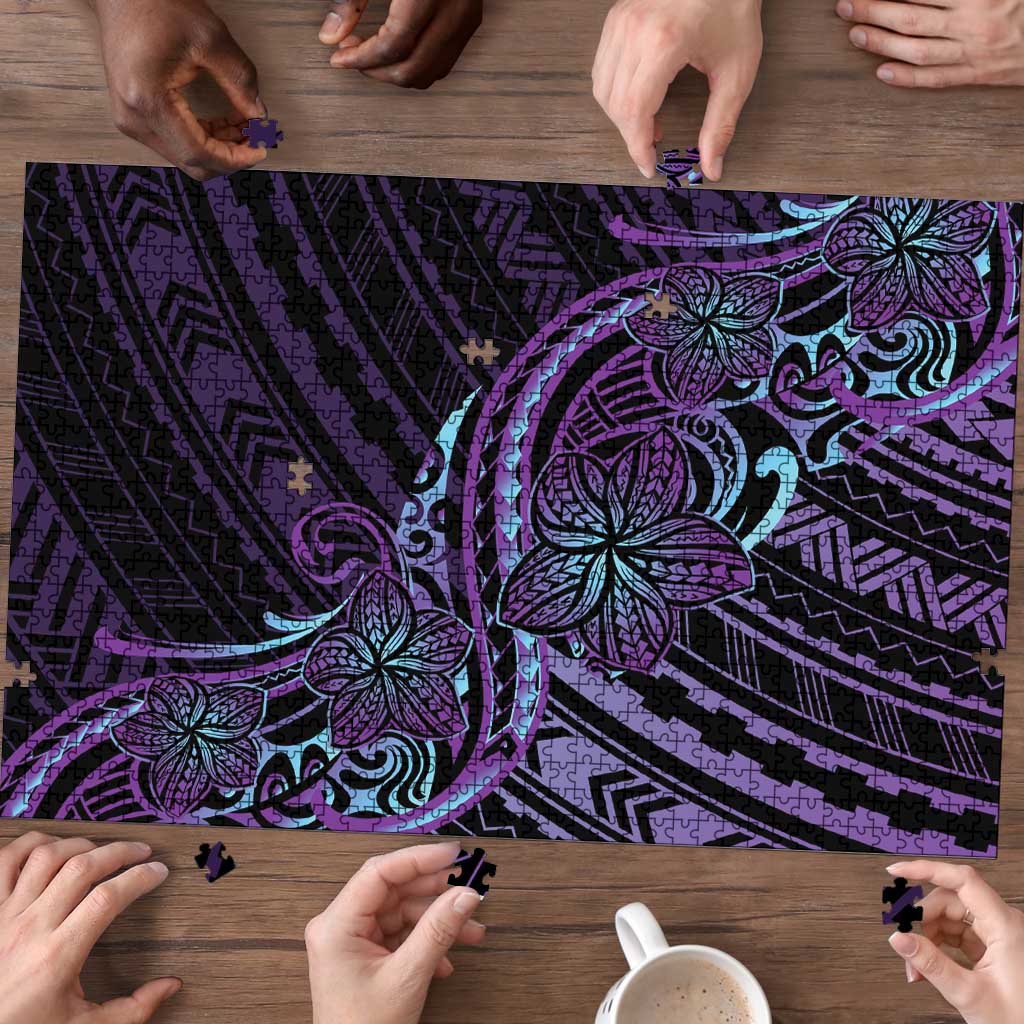 Teal Purple Polynesia Plumeria Tattoo Puzzle