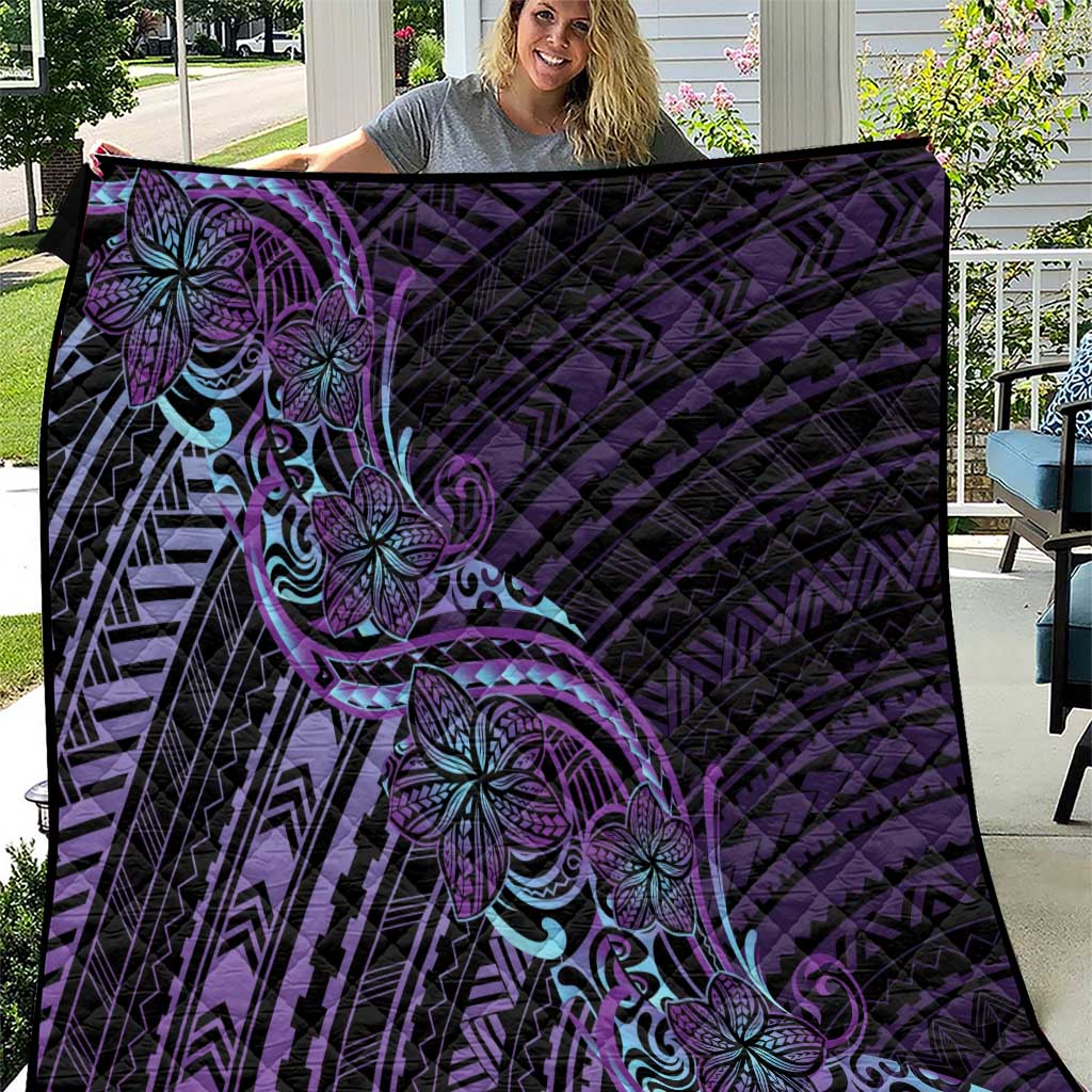 Teal Purple Polynesia Plumeria Tattoo Quilt
