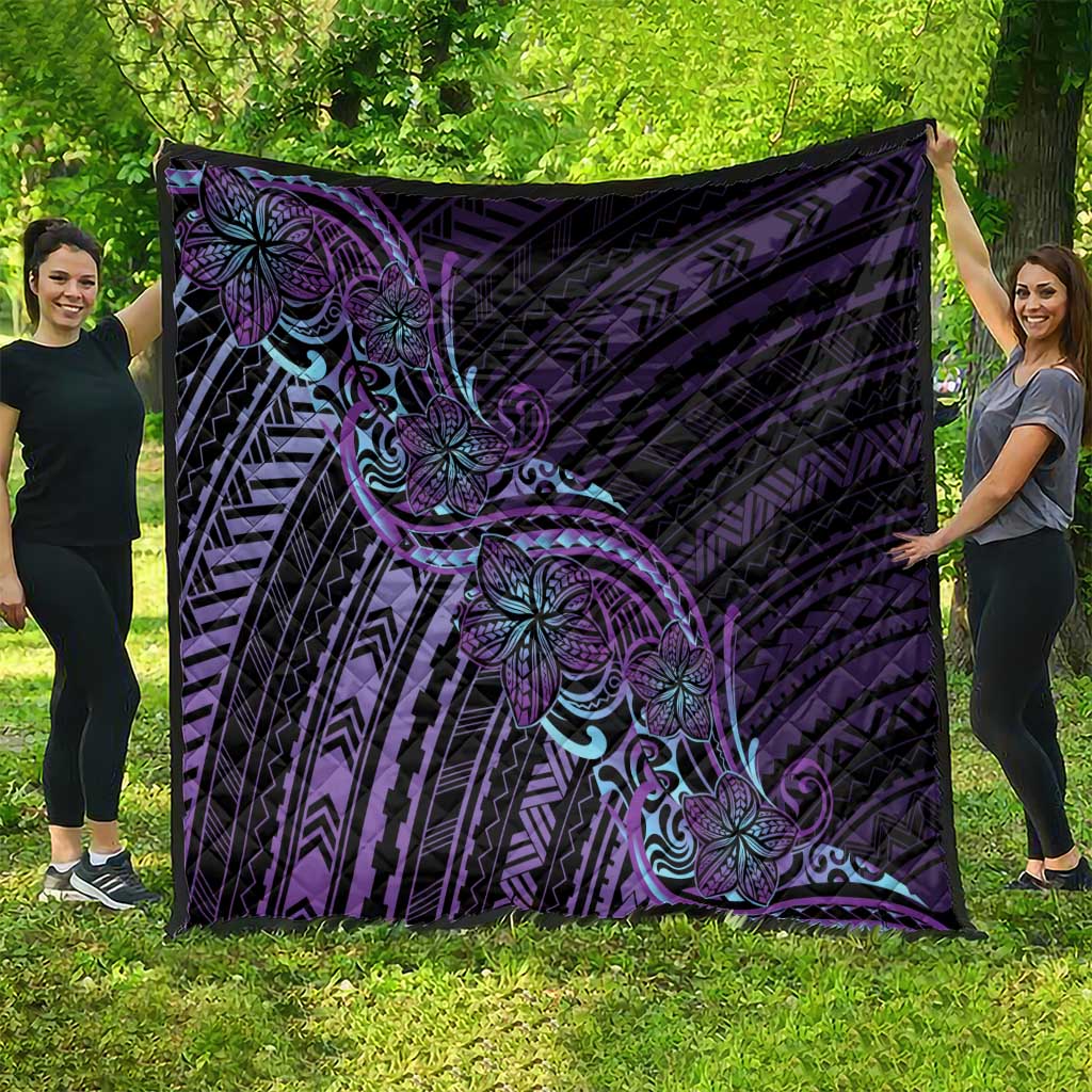 Teal Purple Polynesia Plumeria Tattoo Quilt