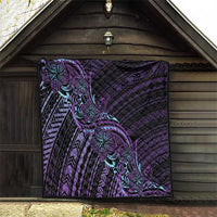 Teal Purple Polynesia Plumeria Tattoo Quilt