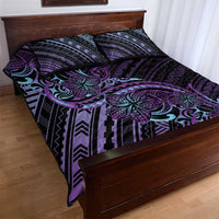 Teal Purple Polynesia Plumeria Tattoo Quilt Bed Set