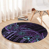 Teal Purple Polynesia Plumeria Tattoo Round Carpet