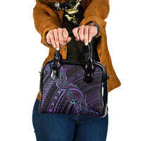 Teal Purple Polynesia Plumeria Tattoo Shoulder Handbag