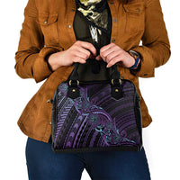 Teal Purple Polynesia Plumeria Tattoo Shoulder Handbag