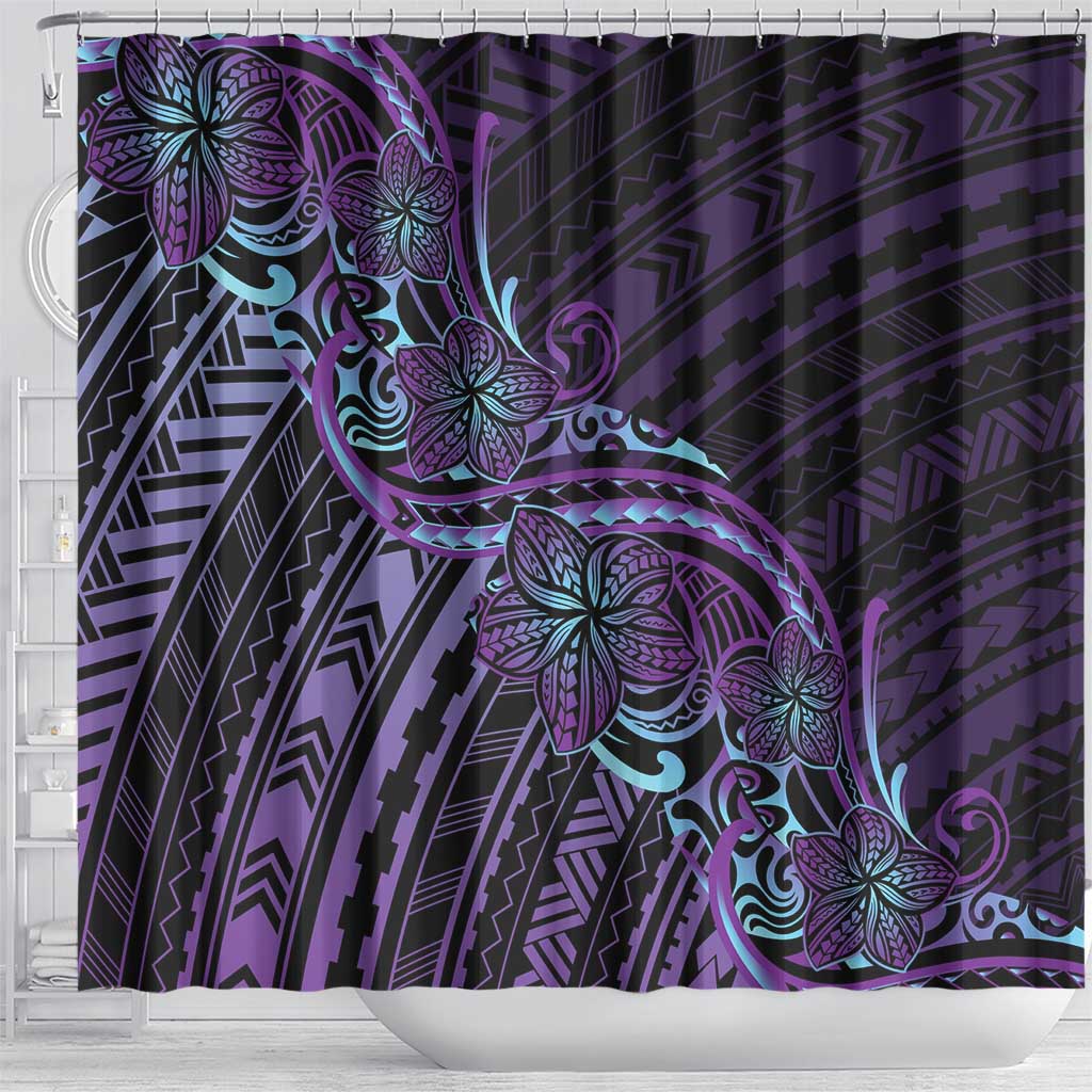 Teal Purple Polynesia Plumeria Tattoo Shower Curtain