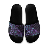 Teal Purple Polynesia Plumeria Tattoo Slide Sandals