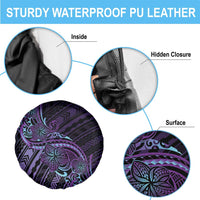 Teal Purple Polynesia Plumeria Tattoo Spare Tire Cover