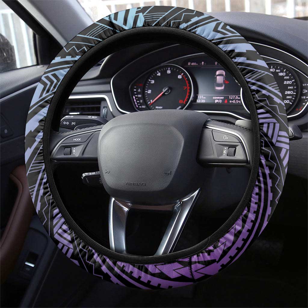 Teal Purple Polynesia Plumeria Tattoo Steering Wheel Cover
