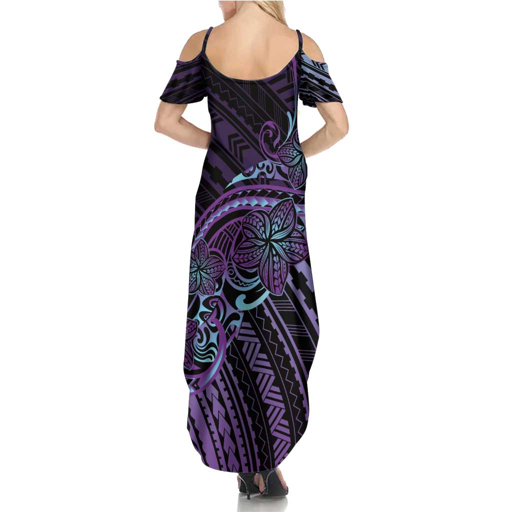Teal Purple Polynesia Plumeria Tattoo Summer Maxi Dress