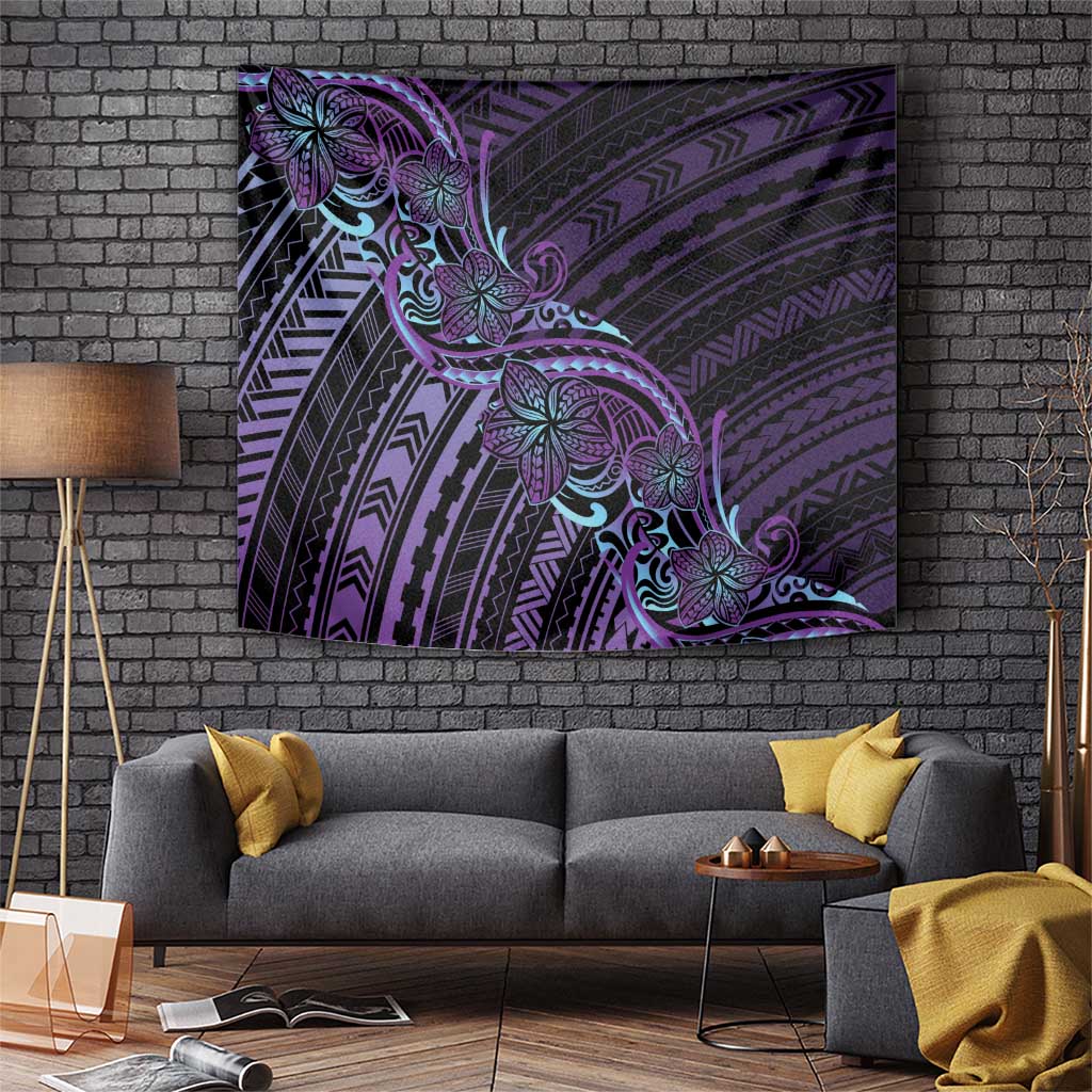 Teal Purple Polynesia Plumeria Tattoo Tapestry