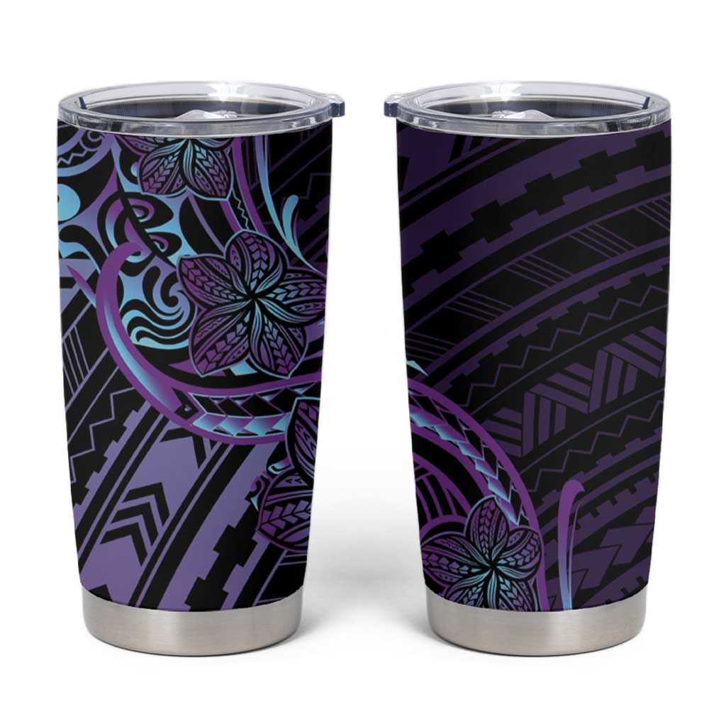Teal Purple Polynesia Plumeria Tattoo Tumbler Cup