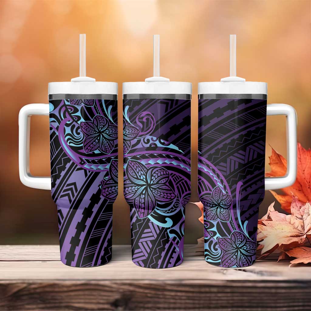 Teal Purple Polynesia Plumeria Tattoo Tumbler With Handle