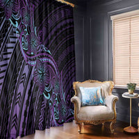 Teal Purple Polynesia Plumeria Tattoo Window Curtain