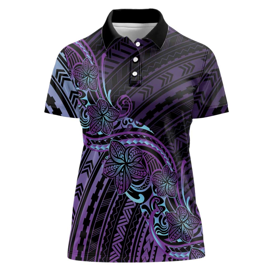 Teal Purple Polynesia Plumeria Tattoo Women Polo Shirt LT14 Female Purple - Polynesian Pride
