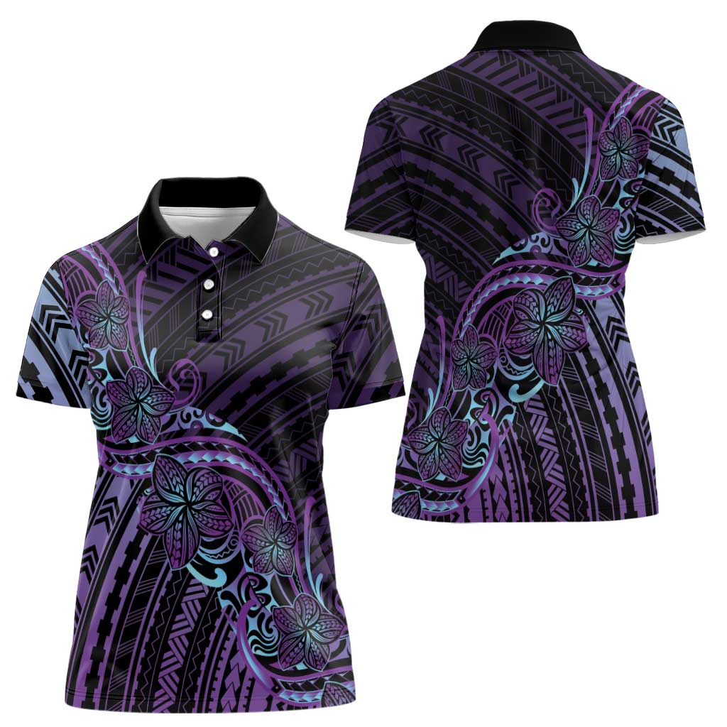 Teal Purple Polynesia Plumeria Tattoo Women Polo Shirt LT14 - Polynesian Pride
