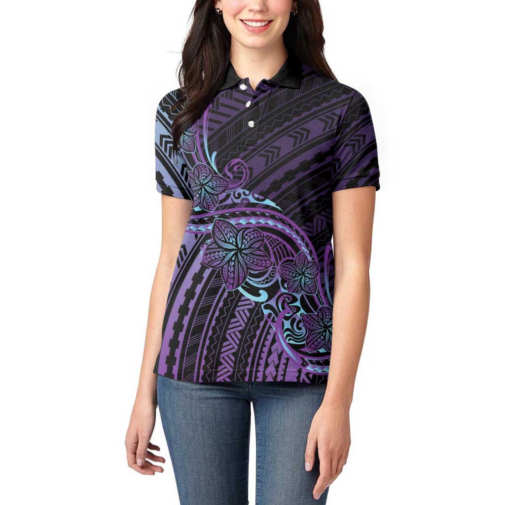 Teal Purple Polynesia Plumeria Tattoo Women Polo Shirt LT14 - Polynesian Pride
