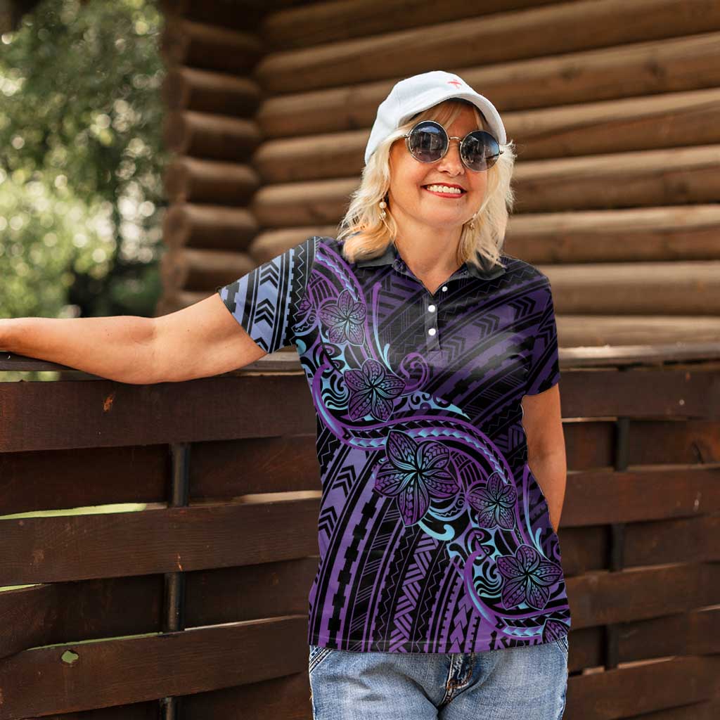 Teal Purple Polynesia Plumeria Tattoo Women Polo Shirt LT14 - Polynesian Pride