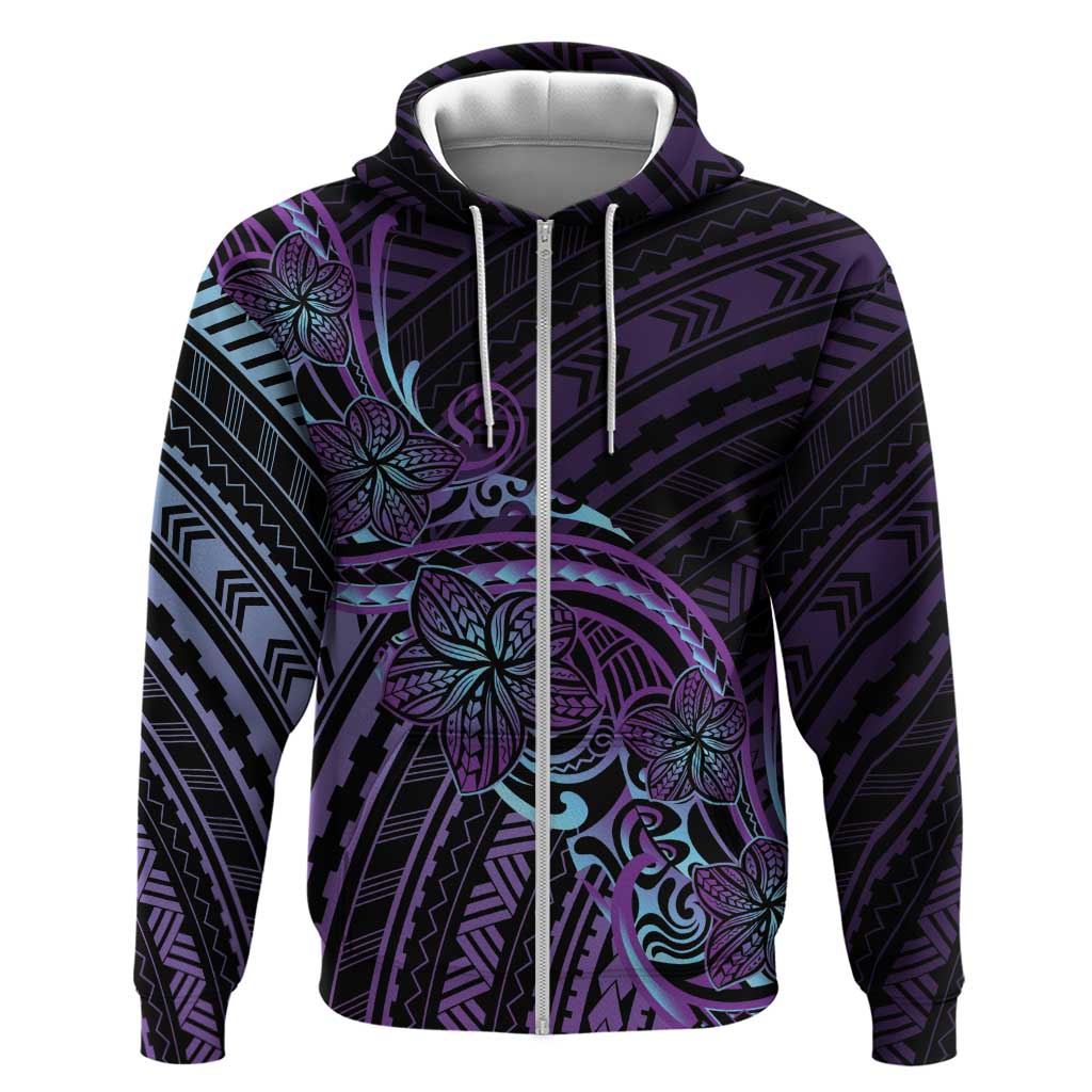 Teal Purple Polynesia Plumeria Tattoo Zip Hoodie