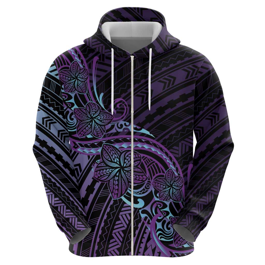 Teal Purple Polynesia Plumeria Tattoo Zip Hoodie