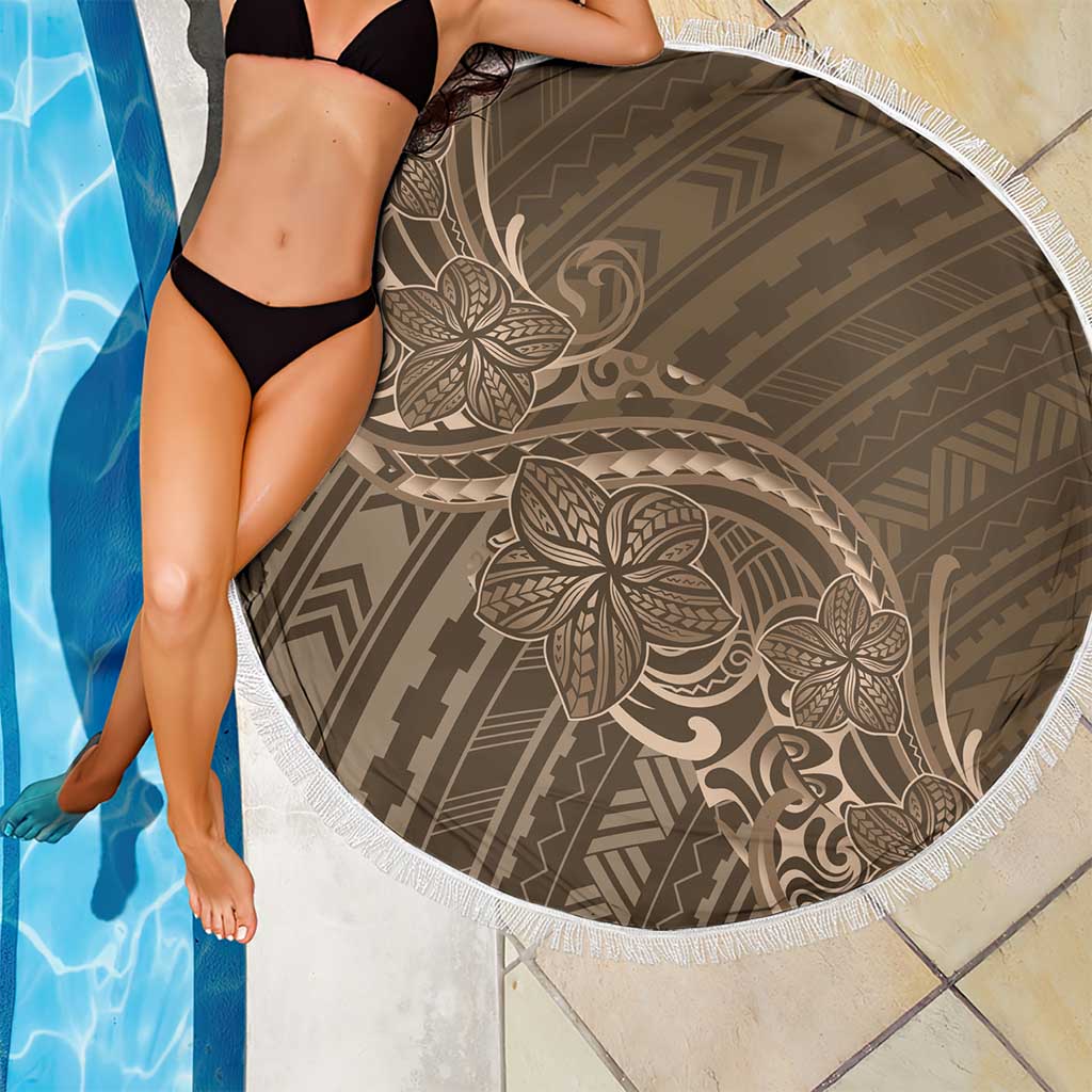 Brown Polynesia Plumeria Tattoo Beach Blanket