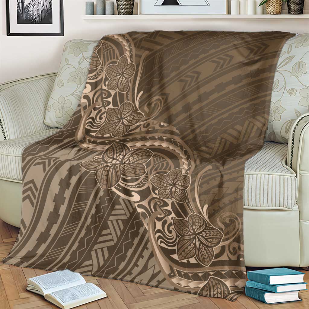 Brown Polynesia Plumeria Tattoo Blanket