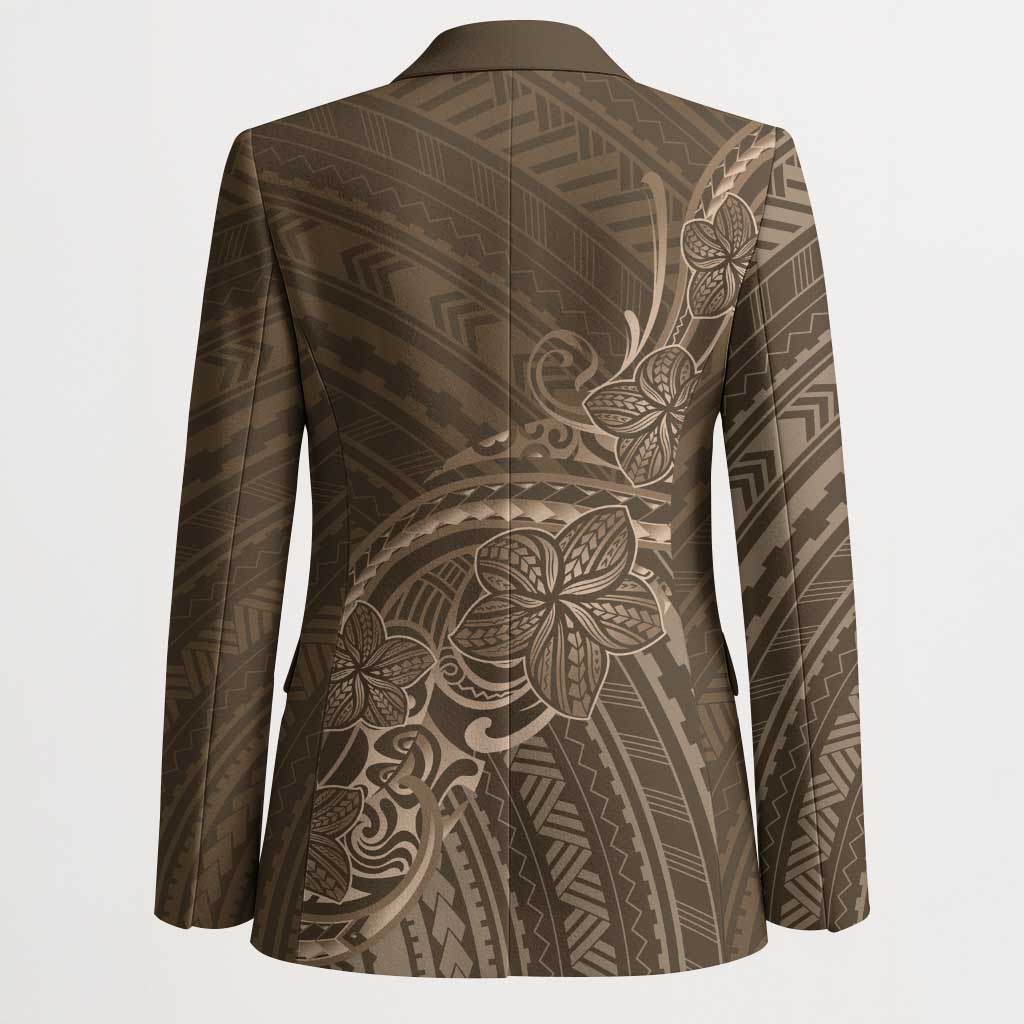 Brown Polynesia Plumeria Tattoo Blazer