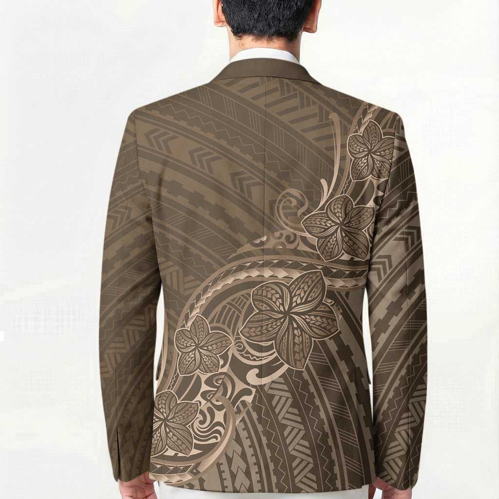 Brown Polynesia Plumeria Tattoo Blazer