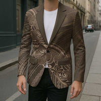 Brown Polynesia Plumeria Tattoo Blazer