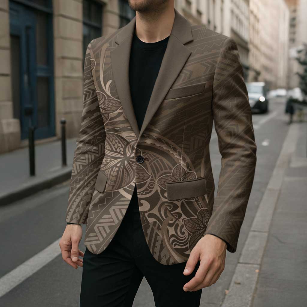 Brown Polynesia Plumeria Tattoo Blazer
