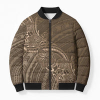 Brown Polynesia Plumeria Tattoo Bomber Puffer Jacket