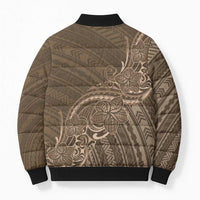 Brown Polynesia Plumeria Tattoo Bomber Puffer Jacket