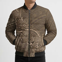 Brown Polynesia Plumeria Tattoo Bomber Puffer Jacket
