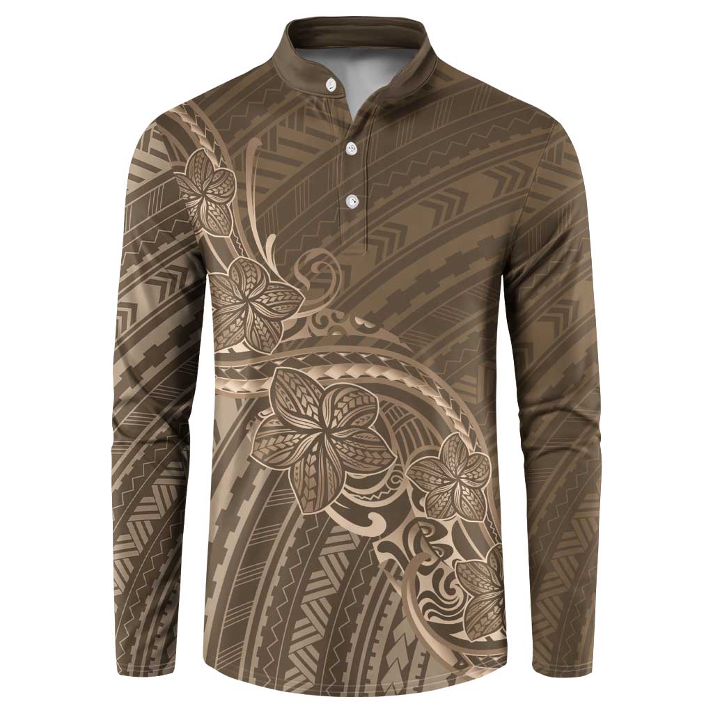 Brown Polynesia Plumeria Tattoo Button Sweatshirt