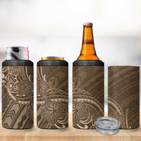 Brown Polynesia Plumeria Tattoo 4 in 1 Can Cooler Tumbler