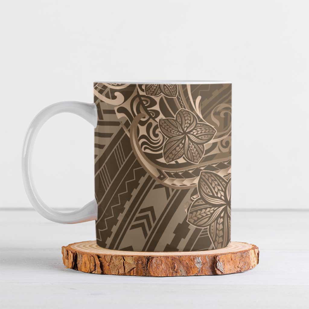 Brown Polynesia Plumeria Tattoo Ceramic Mug
