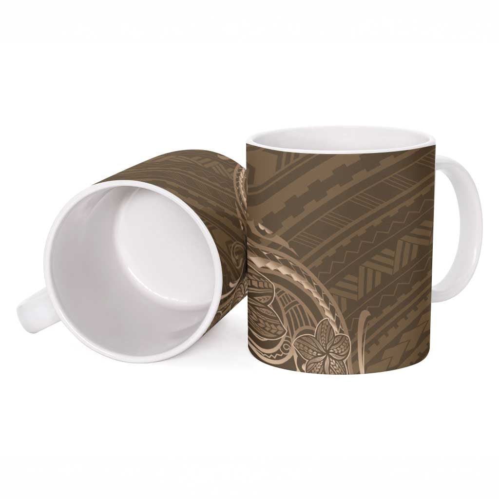Brown Polynesia Plumeria Tattoo Ceramic Mug