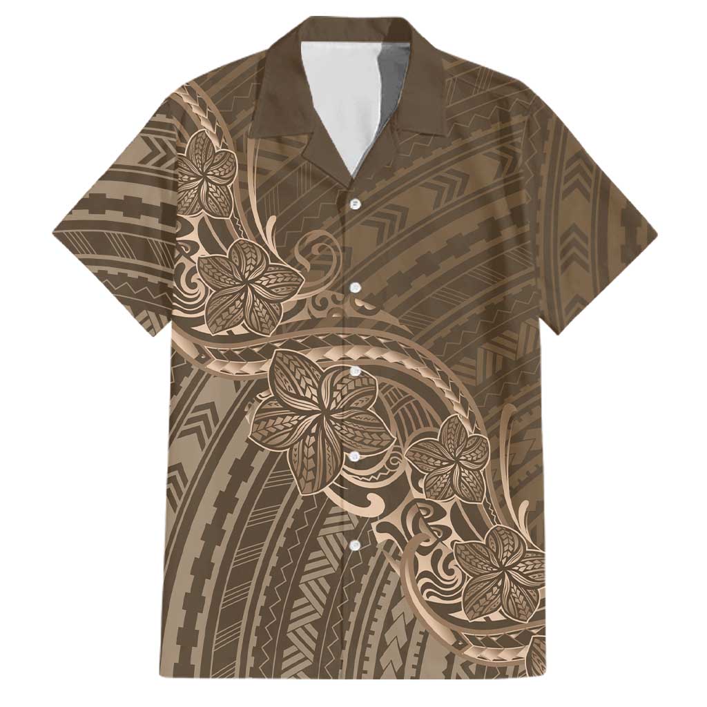 Brown Polynesia Plumeria Tattoo Family Matching Long Sleeve Bodycon Dress and Hawaiian Shirt