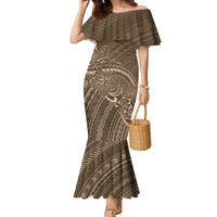 Brown Polynesia Plumeria Tattoo Family Matching Mermaid Dress and Hawaiian Shirt