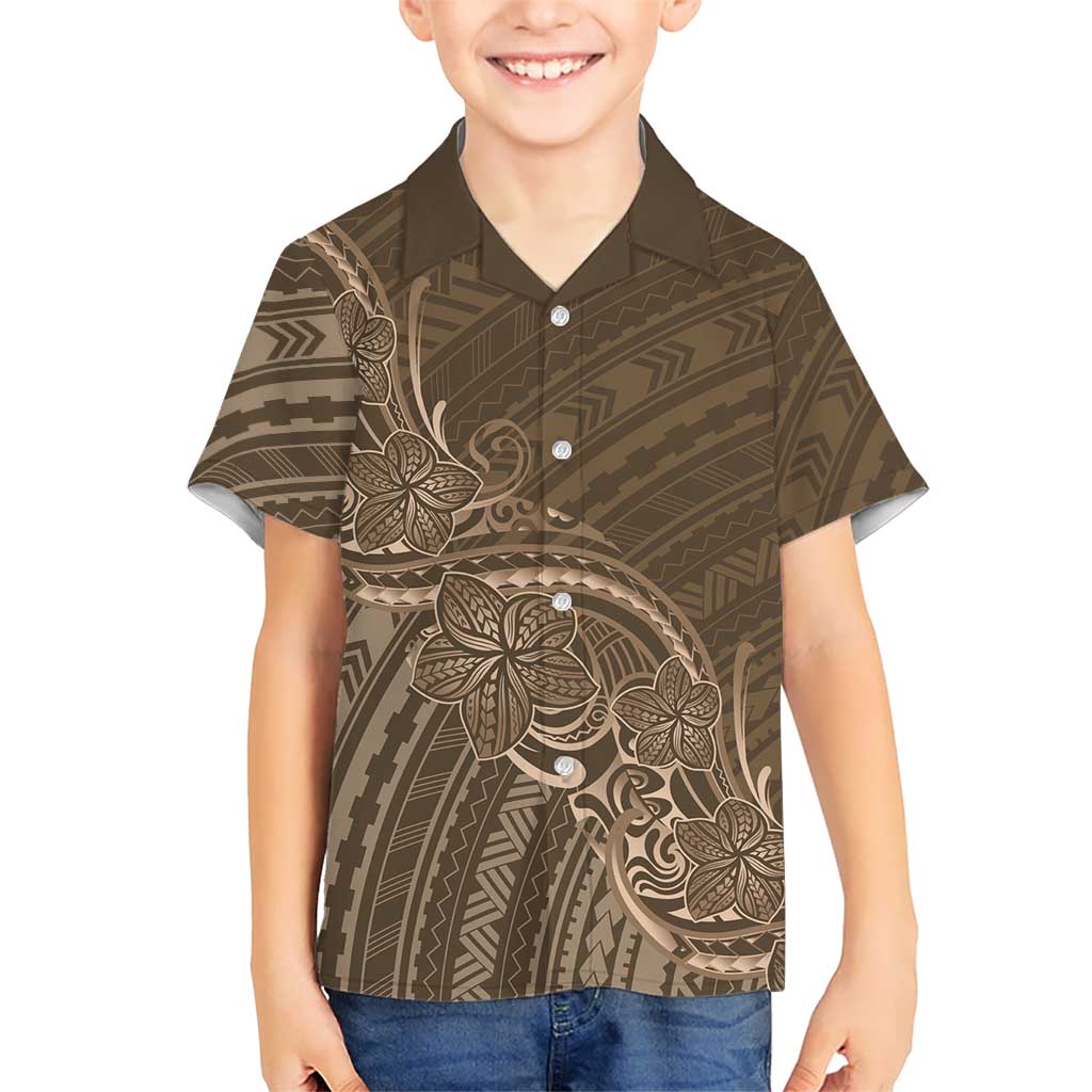 Brown Polynesia Plumeria Tattoo Family Matching Mermaid Dress and Hawaiian Shirt