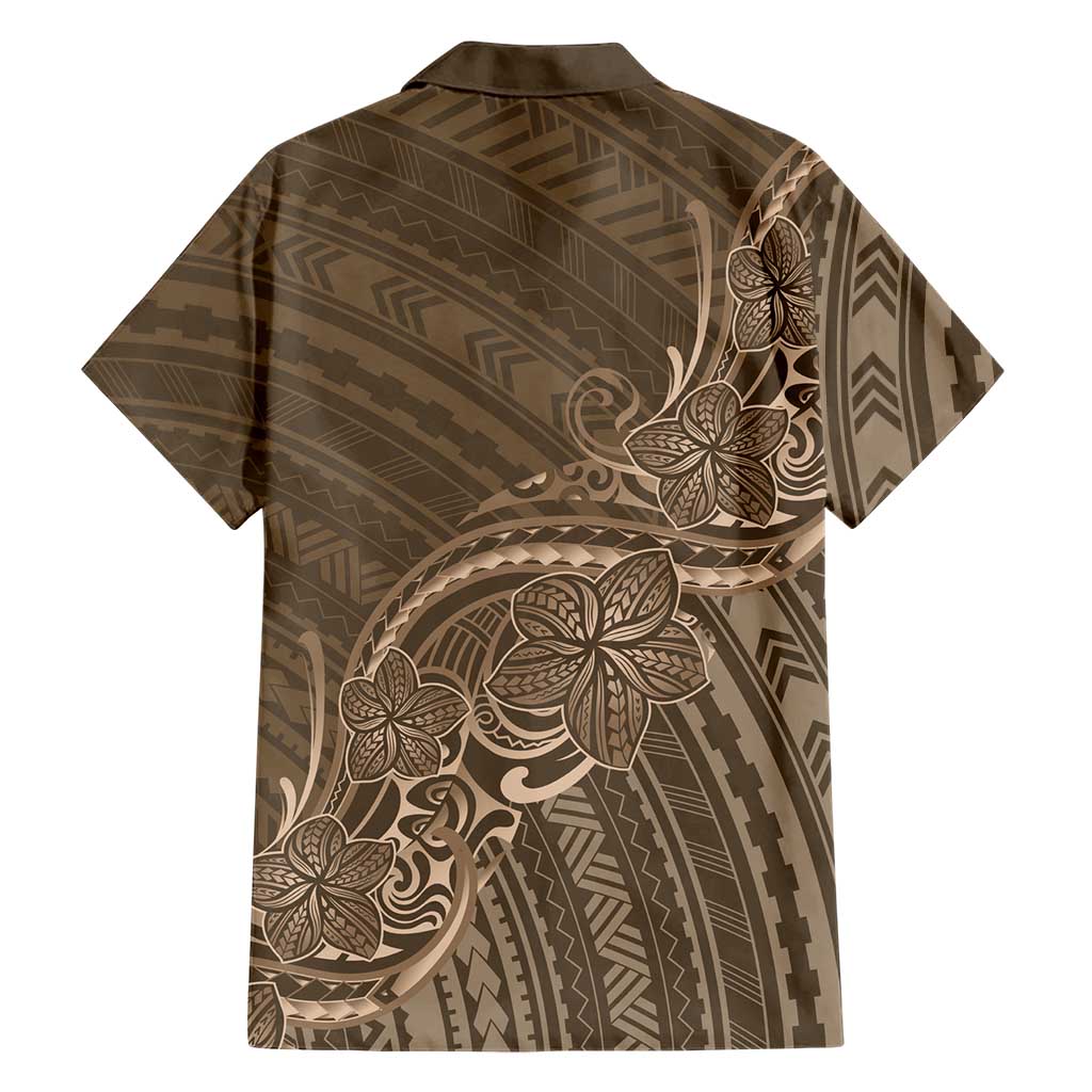 Brown Polynesia Plumeria Tattoo Family Matching Off Shoulder Maxi Dress and Hawaiian Shirt