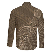 Brown Polynesia Plumeria Tattoo Family Matching Off Shoulder Maxi Dress and Hawaiian Shirt