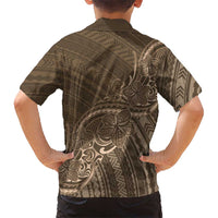 Brown Polynesia Plumeria Tattoo Family Matching Summer Maxi Dress and Hawaiian Shirt