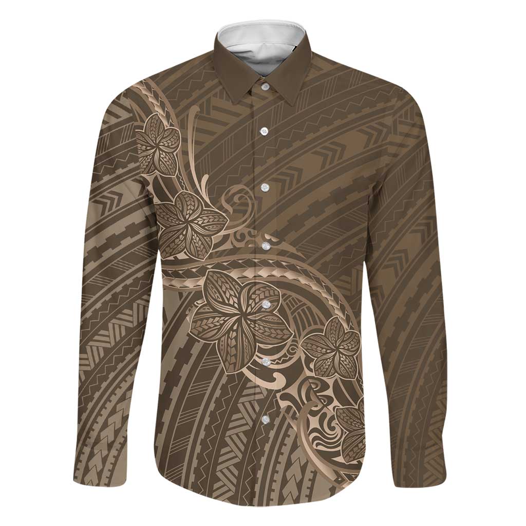 Brown Polynesia Plumeria Tattoo Family Matching Summer Maxi Dress and Hawaiian Shirt