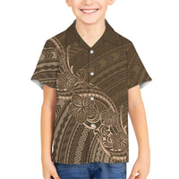 Brown Polynesia Plumeria Tattoo Family Matching Summer Maxi Dress and Hawaiian Shirt