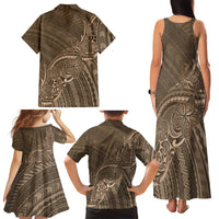 Brown Polynesia Plumeria Tattoo Family Matching Tank Maxi Dress and Hawaiian Shirt