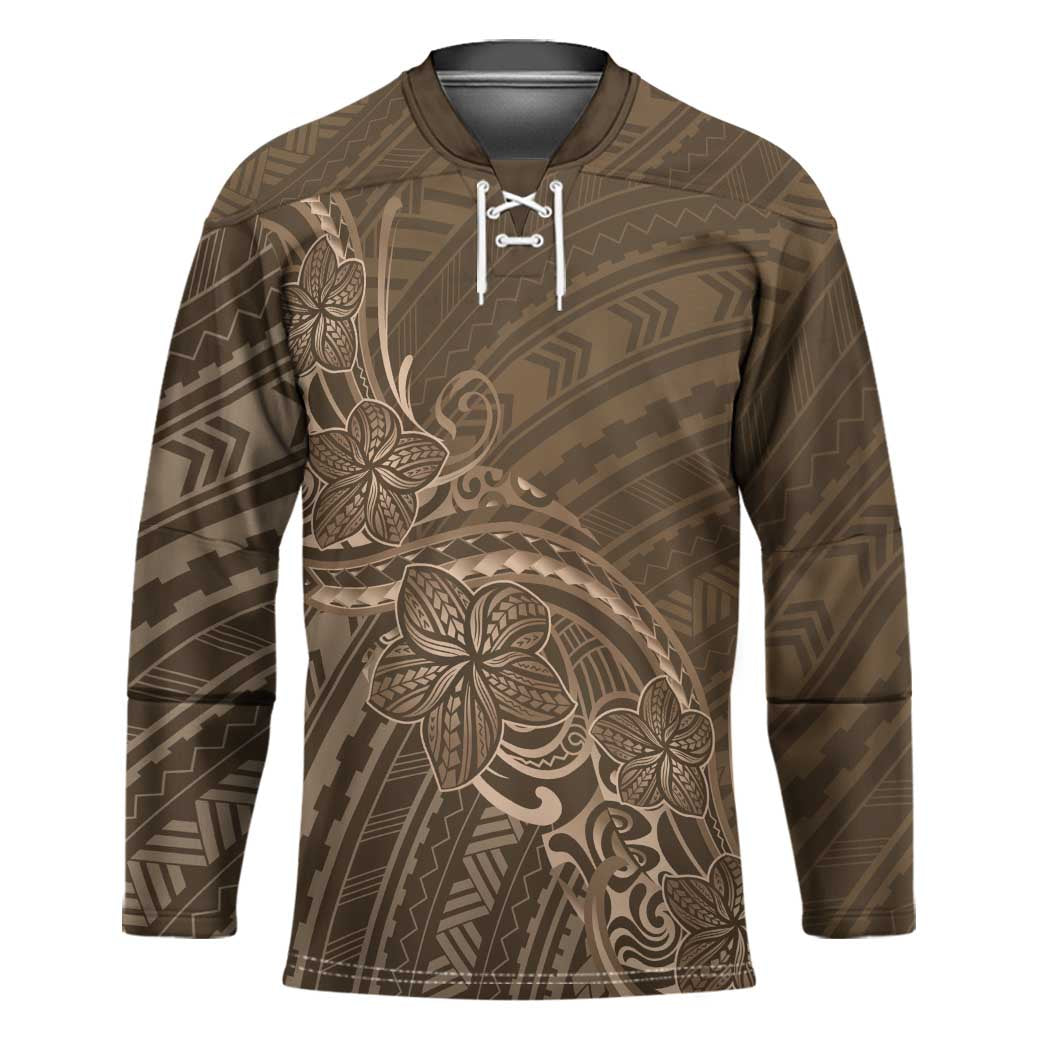 Brown Polynesia Plumeria Tattoo Hockey Jersey